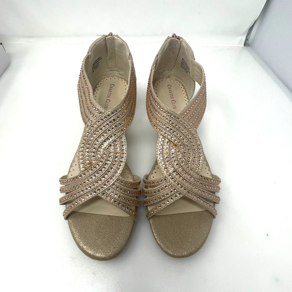 Charter Club Ginifur Rhinestone Wedge Sandals in‎ Rose Gold Size 9.5 M New - Picture 5 of 11